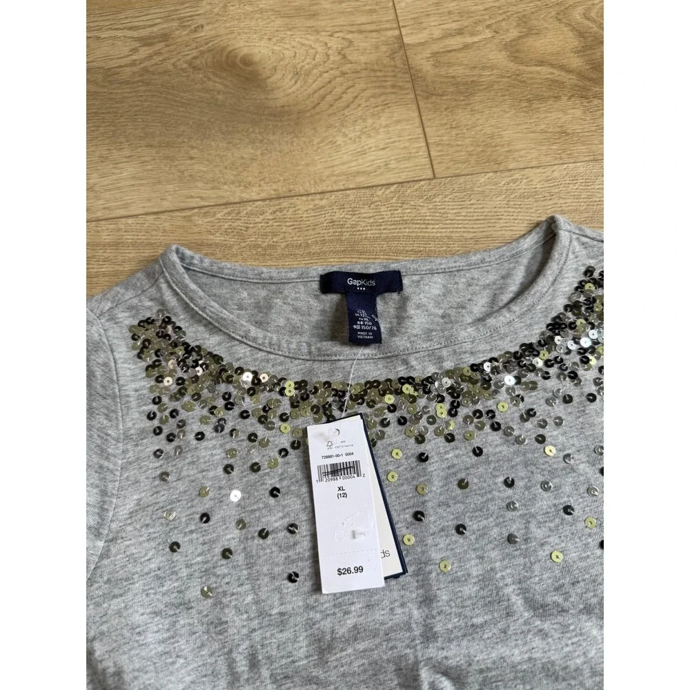 NWT Girls Gap Kids long sleeve Dress sequins gray cinched waist size XL 12years
